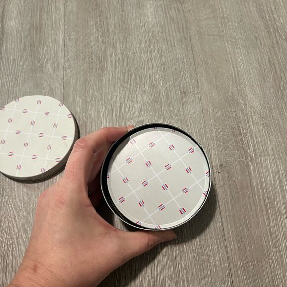 Vintage coaster tin set of 6 coasters- gray red blue- pattern- drink coaster - Picture 8 of 9